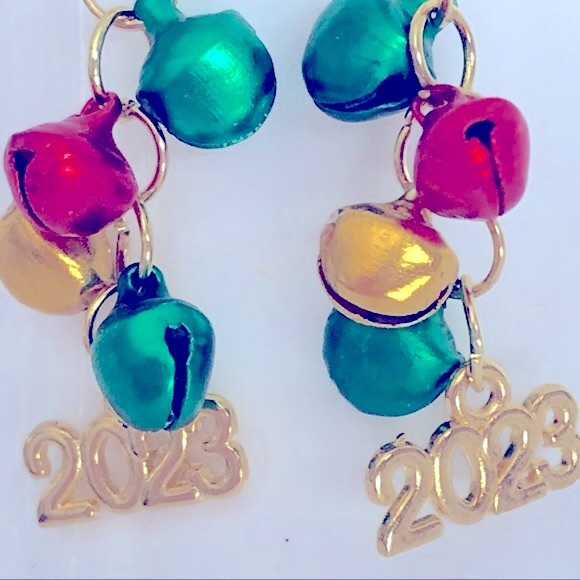 New 2023 or 2024 Prom Graduation New Year’s Eve Jingle Bells Handmade Earrings - Picture 2 of 4